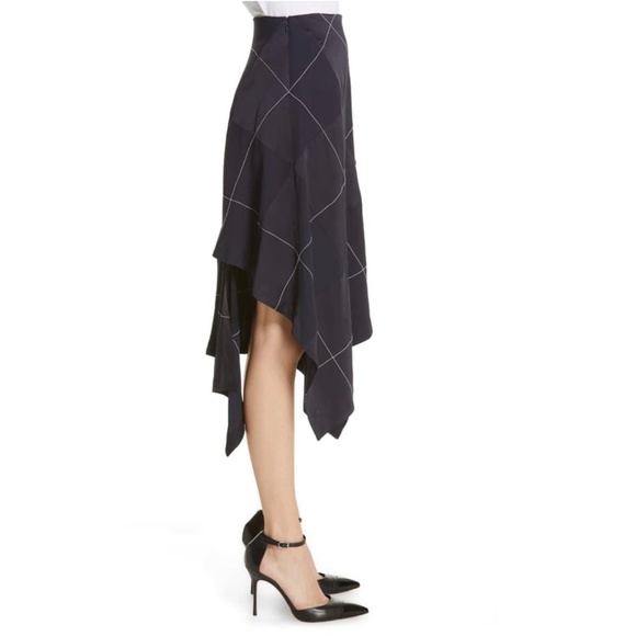 Monse Asymmetric Paneled Satin And Crepe Midi Skirt in Navy - Picture 6 of 13
